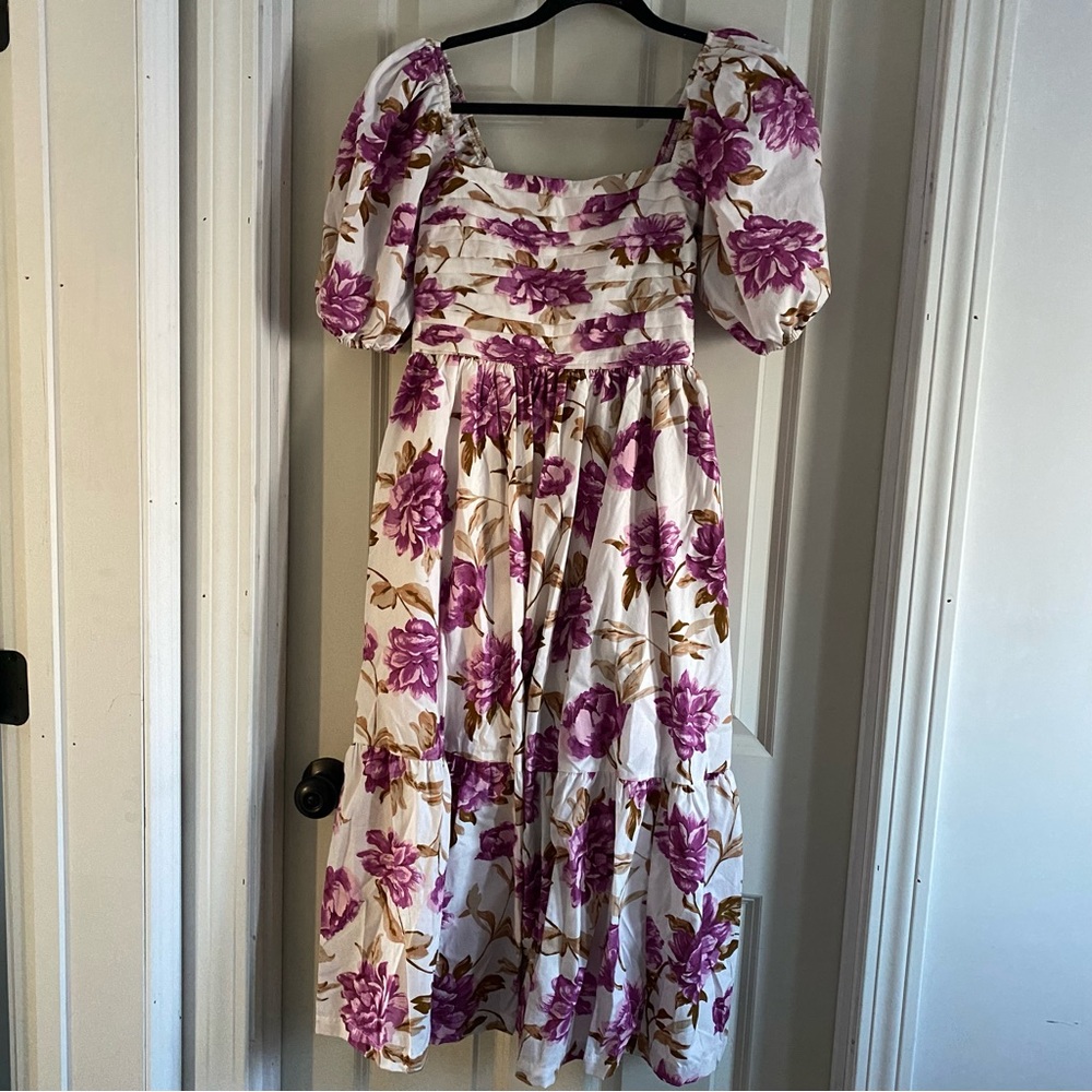 Abercrombie & Fitch Floral Midi Dress - Purple and White
